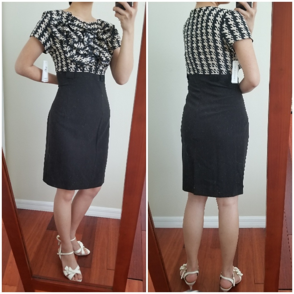 Champagne/Black Fitted Shortsleeve Dress
